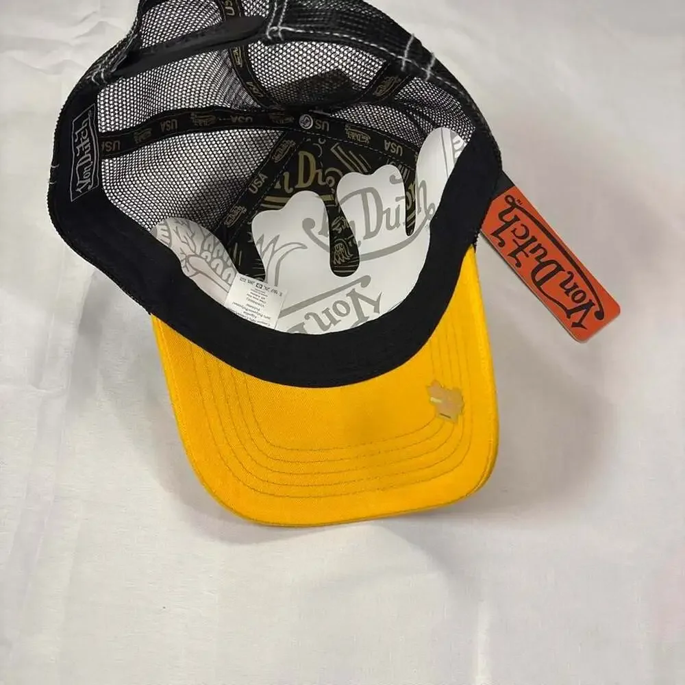 Von Dutch Eye Logo Trucker Hat Cap Yellow Grey